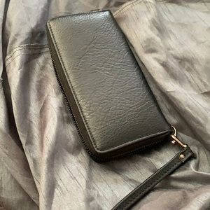 Leather zip-around wallet wristlet